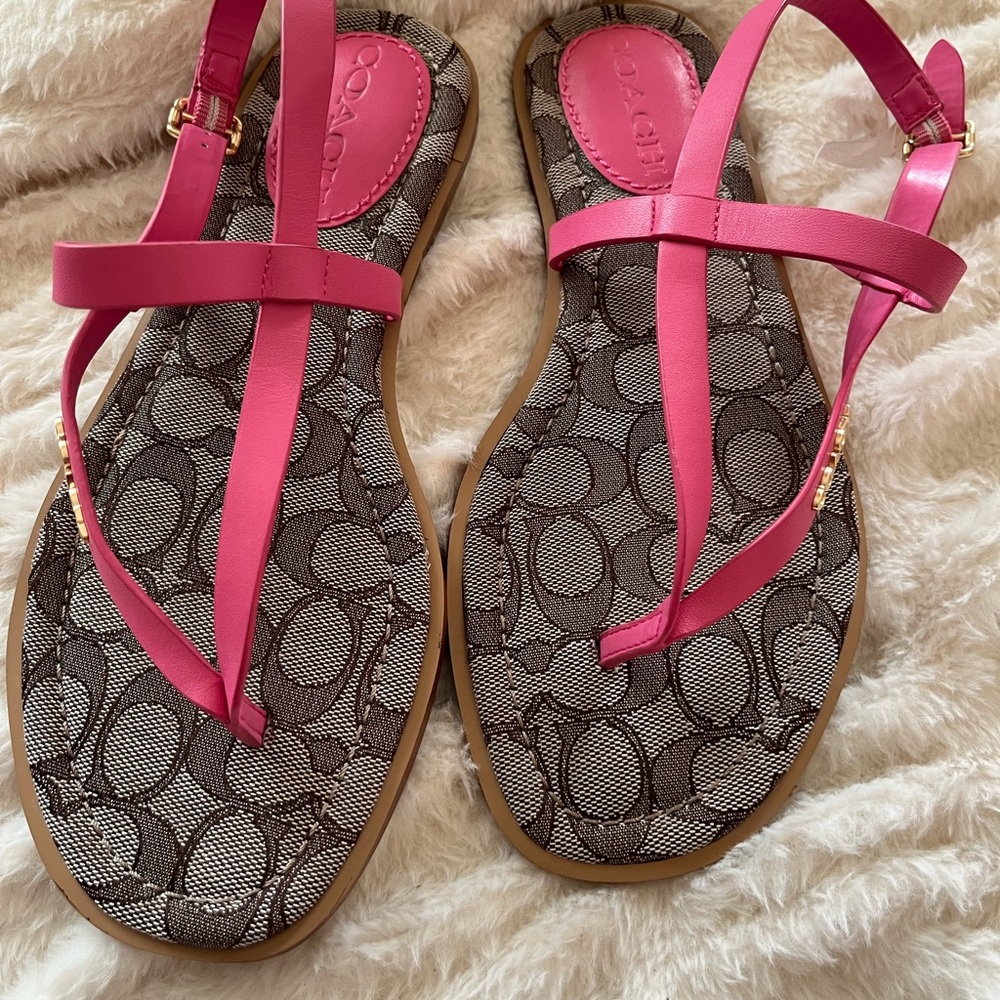 Coach Fuchsia leather and Brown Women's Sandals Sz 8.5 - like New